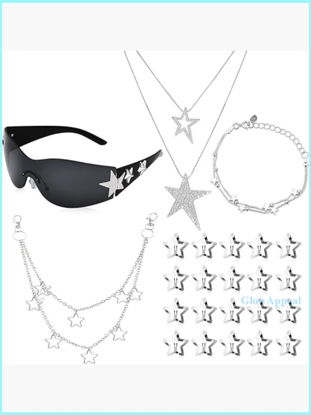 24-Piece Y2K Jewelry Set with Star Necklace Bracelet Sunglasses Hair Clips